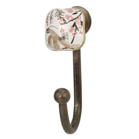 Golden Leaf Bird Square Ceramic Metal Hook Antique Fitting